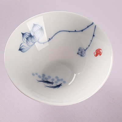 Ръчно рисувана порцеланова чаша за чай в китайски стил 1 бр., бяла керамична пещ за пещ от най-висок клас порцеланова чаша за чай Kung Fu, чаша за зелен чай