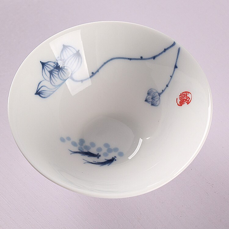 Ръчно рисувана порцеланова чаша за чай в китайски стил 1 бр., бяла керамична пещ за пещ от най-висок клас порцеланова чаша за чай Kung Fu, чаша за зелен чай