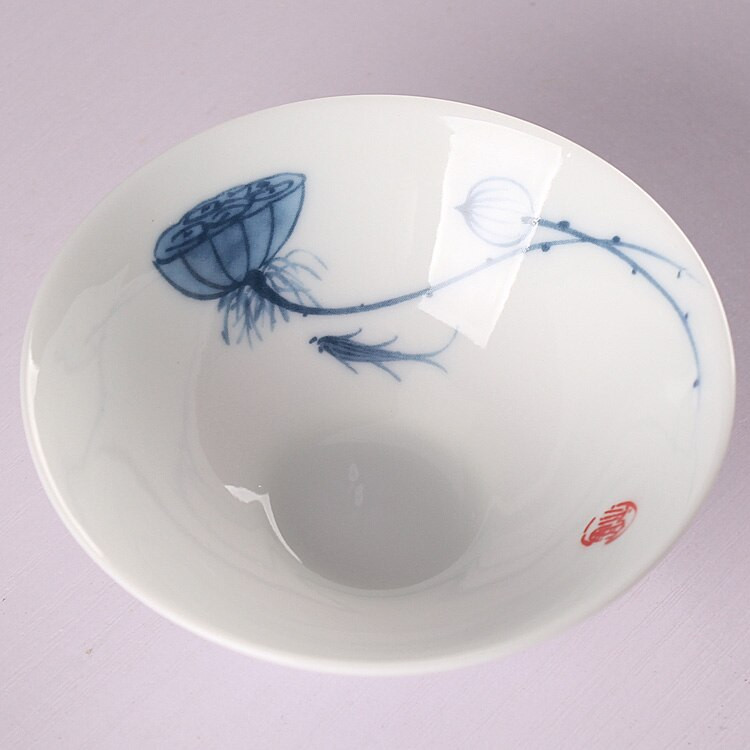 Ръчно рисувана порцеланова чаша за чай в китайски стил 1 бр., бяла керамична пещ за пещ от най-висок клас порцеланова чаша за чай Kung Fu, чаша за зелен чай