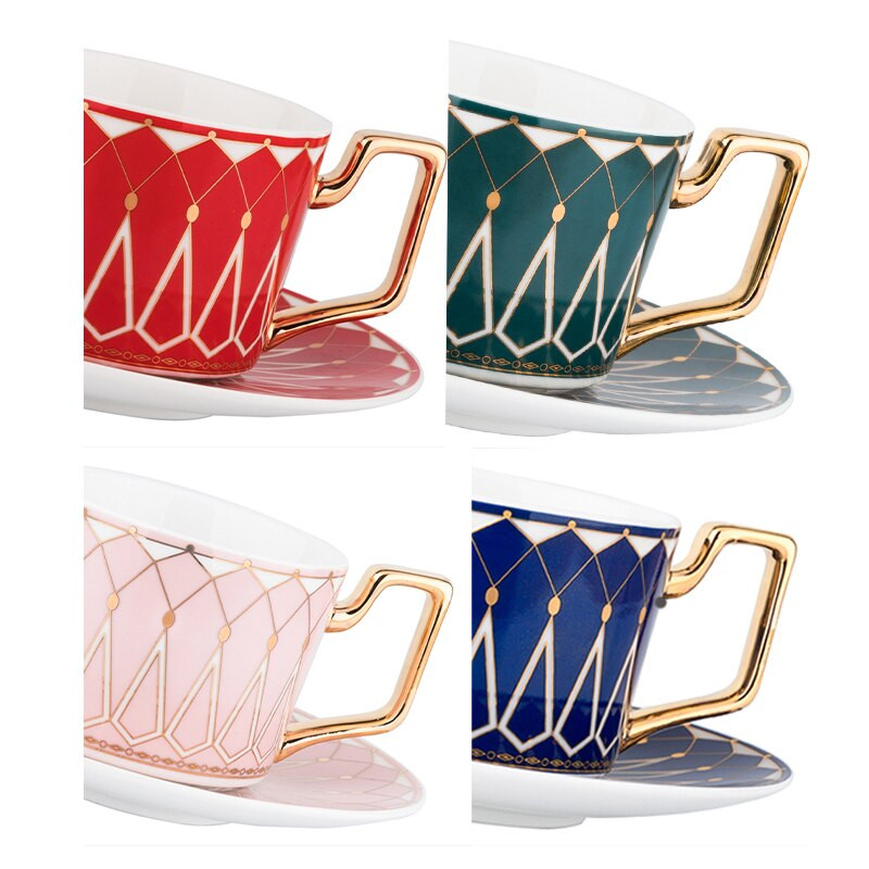 ASLESY Ceașă de cafea în stil nordic Ins Set de farfurii de cani de cani de cuplu cu lingură Desert Lapte Set de ceai englezesc de după-amiază Cadou de nuntă