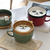 Cutelife Aranyos Panda kerámia kávés csésze csészealj Dekoráció Otthon Konyha Újrafelhasználható teáscsésze Reggeli ivó tej porcelán csésze szett