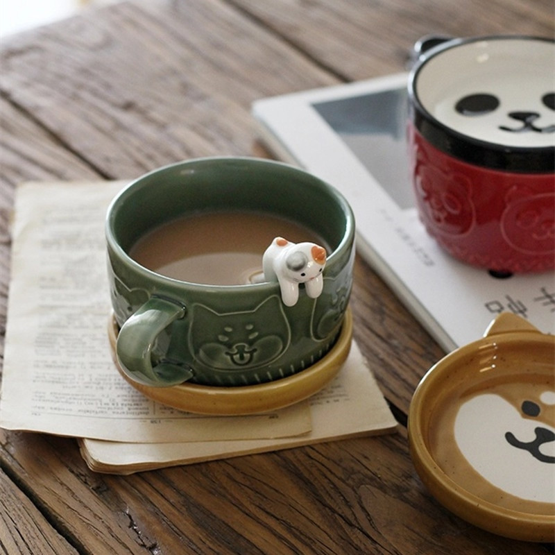 Cutelife Aranyos Panda kerámia kávés csésze csészealj Dekoráció Otthon Konyha Újrafelhasználható teáscsésze Reggeli ivó tej porcelán csésze szett