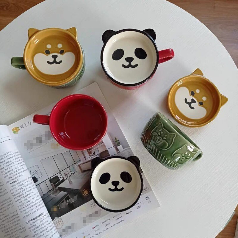 Cutelife Aranyos Panda kerámia kávés csésze csészealj Dekoráció Otthon Konyha Újrafelhasználható teáscsésze Reggeli ivó tej porcelán csésze szett
