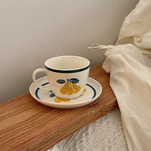 CuteLife Nordic Fruit fehér kerámia kávés csésze szett dekoratív tejeskávé ivótej tea csésze csészealj Újrafelhasználható esküvői reggeli csésze