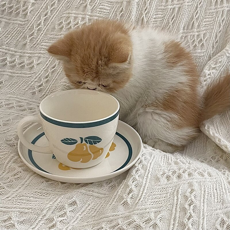 CuteLife Nordic Fruit fehér kerámia kávés csésze szett dekoratív tejeskávé ivótej tea csésze csészealj Újrafelhasználható esküvői reggeli csésze