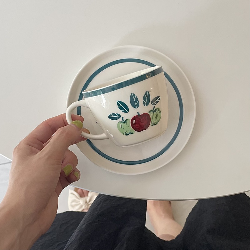 CuteLife Nordic Fruit fehér kerámia kávés csésze szett dekoratív tejeskávé ivótej tea csésze csészealj Újrafelhasználható esküvői reggeli csésze