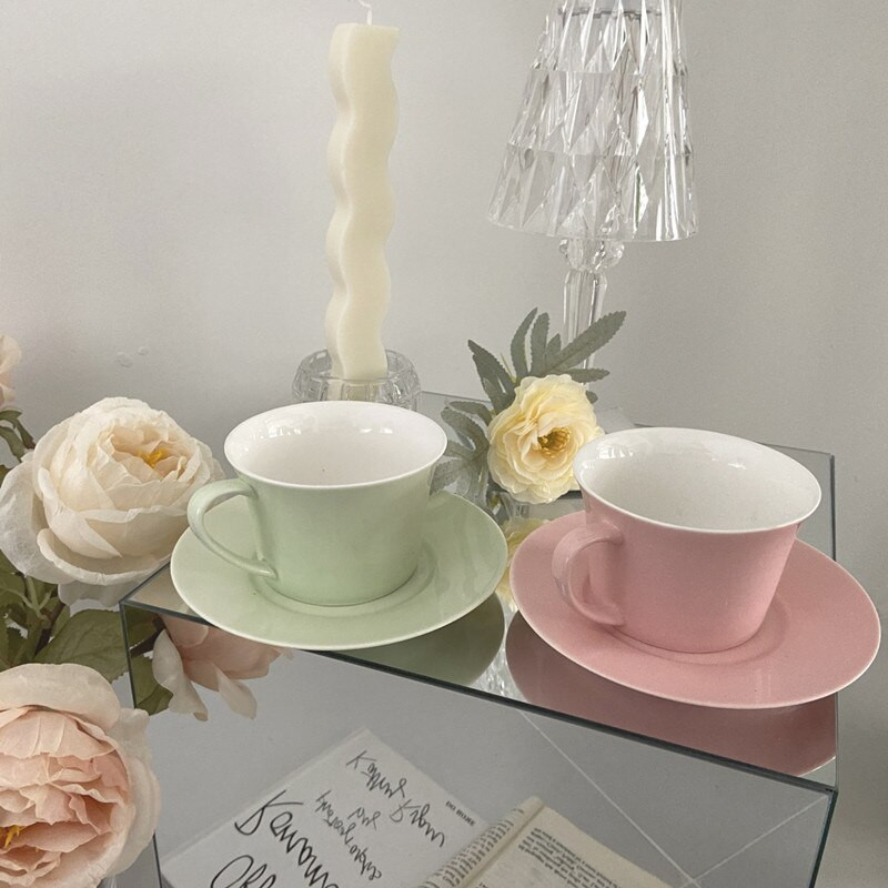 Cutelife Aranyos rózsaszín újrafelhasználható kerámia kávéscsésze csészealj Reggeli ivó tea csésze szett Esküvői pár Ajándékok Otthoni dekoráció Latte csésze