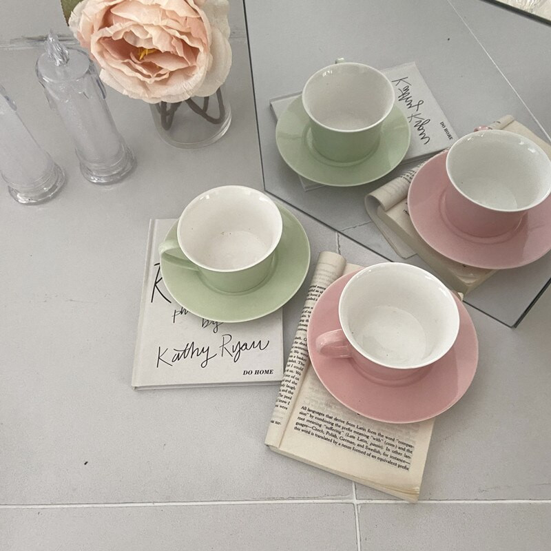 Cutelife Aranyos rózsaszín újrafelhasználható kerámia kávéscsésze csészealj Reggeli ivó tea csésze szett Esküvői pár Ajándékok Otthoni dekoráció Latte csésze