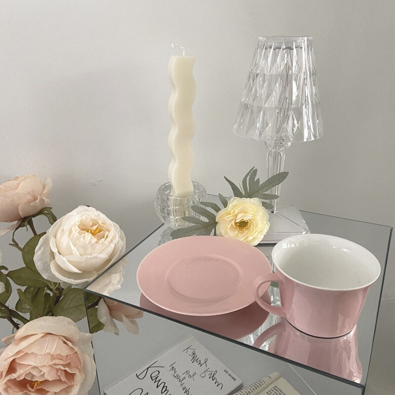 Cutelife Aranyos rózsaszín újrafelhasználható kerámia kávéscsésze csészealj Reggeli ivó tea csésze szett Esküvői pár Ajándékok Otthoni dekoráció Latte csésze