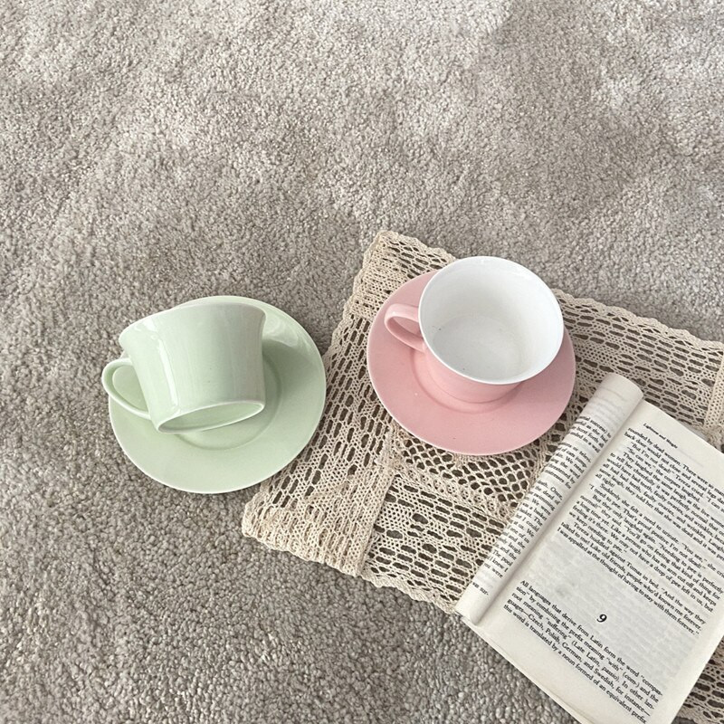 Cutelife Aranyos rózsaszín újrafelhasználható kerámia kávéscsésze csészealj Reggeli ivó tea csésze szett Esküvői pár Ajándékok Otthoni dekoráció Latte csésze