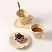 Cutelife Yellow Ceramics Szabálytalan kávéscsésze szett Kreatív Reggeli Tej Latte Tea csésze csészealj Lakásdekor Újrafelhasználható ivópohár