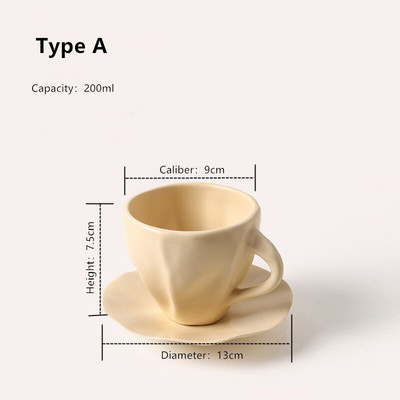 Cutelife Yellow Ceramics Szabálytalan kávéscsésze szett Kreatív Reggeli Tej Latte Tea csésze csészealj Lakásdekor Újrafelhasználható ivópohár