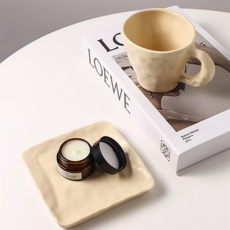 Cutelife Yellow Ceramics Szabálytalan kávéscsésze szett Kreatív Reggeli Tej Latte Tea csésze csészealj Lakásdekor Újrafelhasználható ivópohár