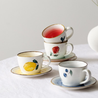 Cutelife Ins 180 ml-es koreai retro citromos kerámia kávés tea csésze készlet tejlé újrafelhasználható csésze hőszigetelő vizes csésze fogantyúval