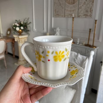 Cutelife Nordic Carved Flower Ceramic Cup Saucer Многократна употреба Пиене Чай Мляко Комплект чаши за кафе Home Decorative Vintage Breakfast Cup Set