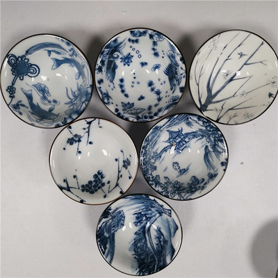 6kom/set Servis za čaj Set šalica za čaj Plavi i bijeli porculan Vintage keramički set za čaj Različiti mali kapaciteti Kućni dar 6 paketa Master Cup