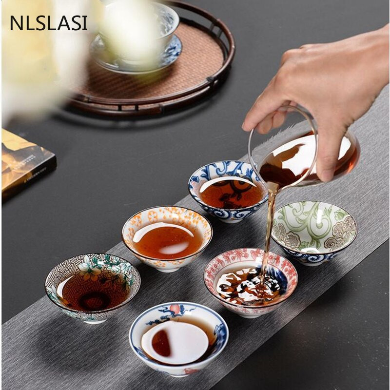 6kom/set Servis za čaj Set šalica za čaj Plavi i bijeli porculan Vintage keramički set za čaj Različiti mali kapaciteti Kućni dar 6 paketa Master Cup