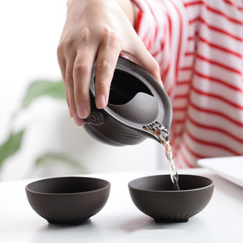 Преносим сервиз за чай Кунг-фу за пътуване Лилав пясък Чайник Порцеланов чайник Gaiwan Чаши за чай Чаена церемония Чайник с пътна чанта