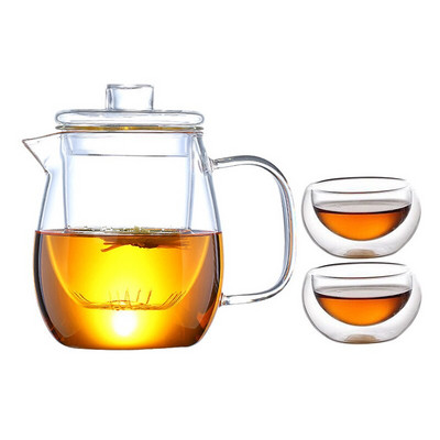 Karščiui atsparus stiklinis arbatos puodo ir puodelio rinkinys Stiklinis arbatinukas su filtru Puer Tea Kinų Kung Fu arbatos rinkinys Gėlių arbatinukas Virdulio puodelis