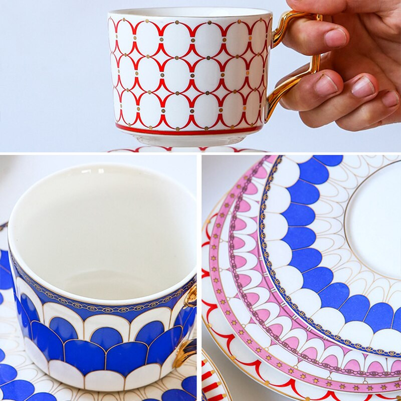 Európai kerámia kávés bögre csészealj kanál készlet Otthon Reggeli csésze Délutáni tea Porcelán teáscsésze Italkészlet Kreatív ajándék