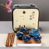 Travel Starry sky teáskészlet I,Jingdezhen temmoku glaze Exquisite Set Kung Fu Tea Cup hordozható teáskanna Gaiwan teáscsészék Ingyenes szállítás