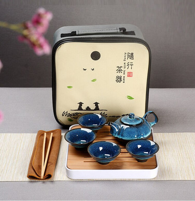 Travel Starry sky teáskészlet I,Jingdezhen temmoku glaze Exquisite Set Kung Fu Tea Cup hordozható teáskanna Gaiwan teáscsészék Ingyenes szállítás