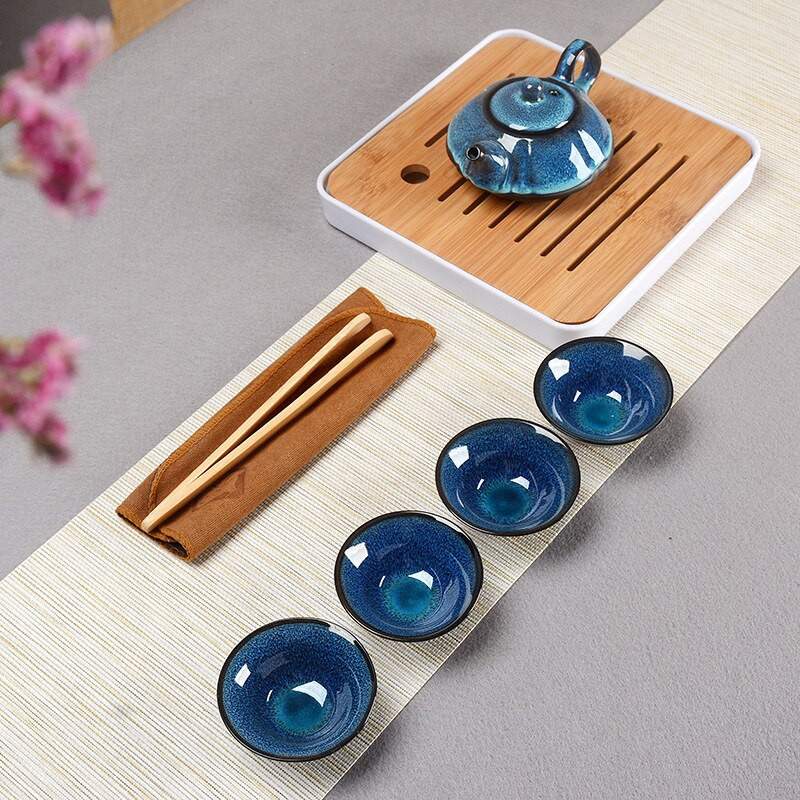 Travel Starry sky teáskészlet I,Jingdezhen temmoku glaze Exquisite Set Kung Fu Tea Cup hordozható teáskanna Gaiwan teáscsészék Ingyenes szállítás