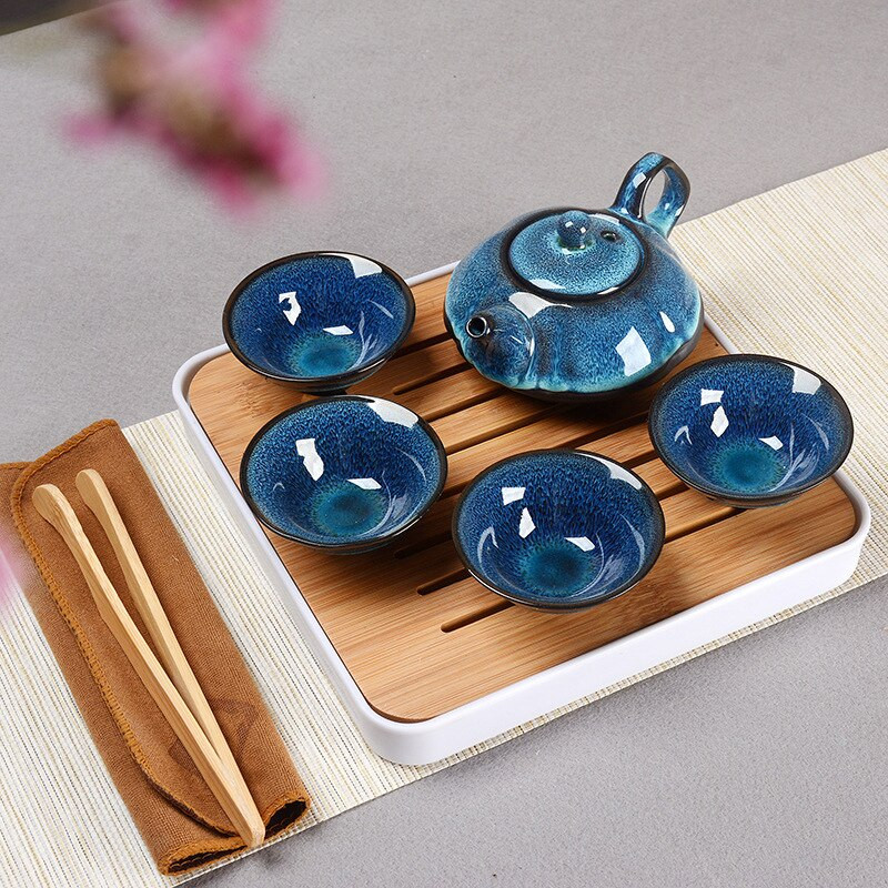 Travel Starry sky teáskészlet I,Jingdezhen temmoku glaze Exquisite Set Kung Fu Tea Cup hordozható teáskanna Gaiwan teáscsészék Ingyenes szállítás