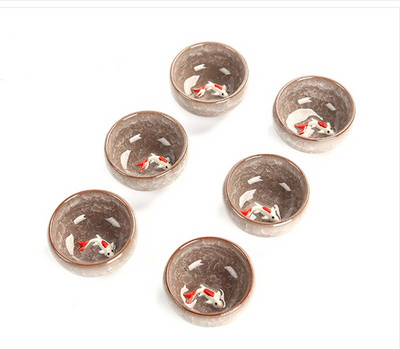 6db kerámia 3D Golden Fish kínai teáscsésze készlet,Kung Fu teáskészlet Crackle Glaze Travel Tea Bowl kínai porcelán teáscsésze készletek