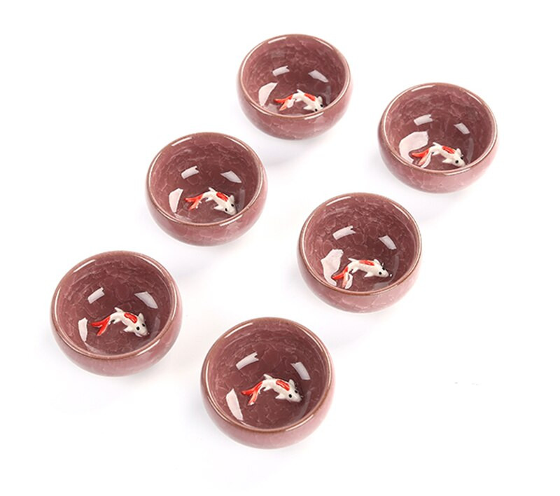 6db kerámia 3D Golden Fish kínai teáscsésze készlet,Kung Fu teáskészlet Crackle Glaze Travel Tea Bowl kínai porcelán teáscsésze készletek