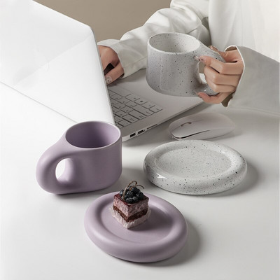 Nordic White Väike keraamiline kohvitassikomplekt Dekoratiivne hommikusöögijoomine Latte Piim Teetass Taldrik Pulma Korduvkasutatav tass Keraamiline