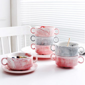 Európa tejes kávés bögrék márványozott kerámia tál binaurális tál 300 ml kávés csésze készlet