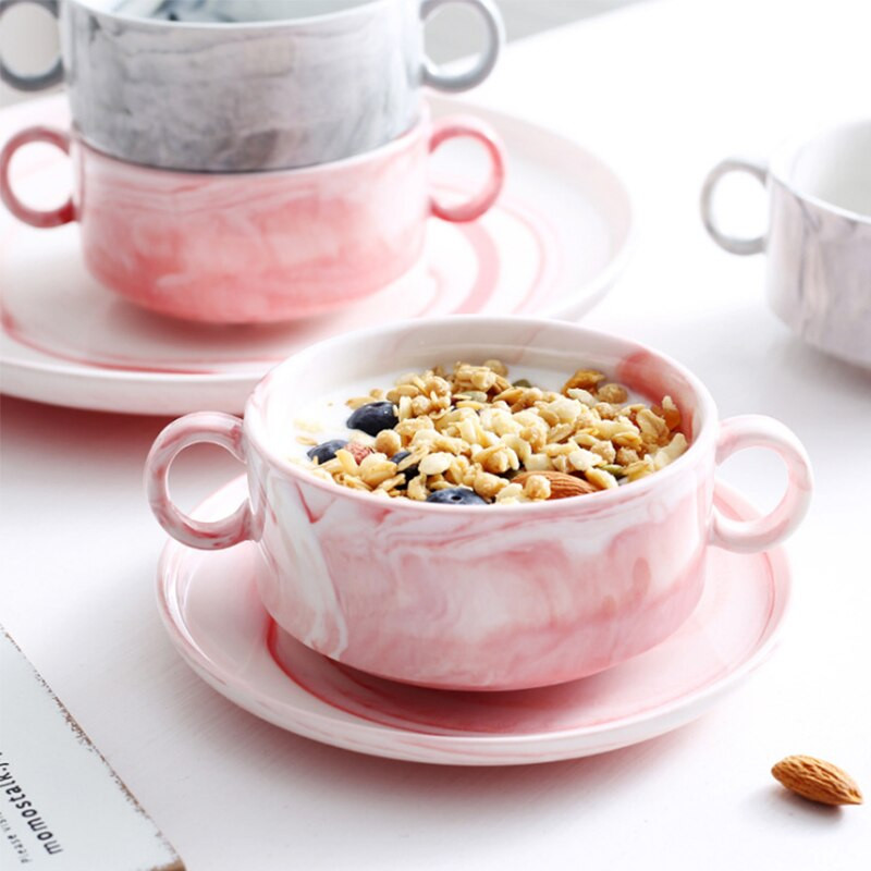 Európa tejes kávés bögrék márványozott kerámia tál binaurális tál 300 ml kávés csésze készlet