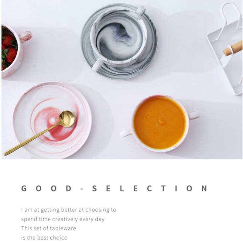 Európa tejes kávés bögrék márványozott kerámia tál binaurális tál 300 ml kávés csésze készlet