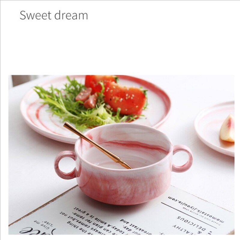 Európa tejes kávés bögrék márványozott kerámia tál binaurális tál 300 ml kávés csésze készlet