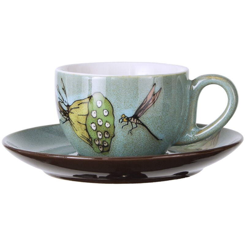 Kerámia kávéscsésze és csészealj szett koncentrált cappuccino latte bögre kreatív retro, kézzel festett irodai teáscsésze tazas de cafe