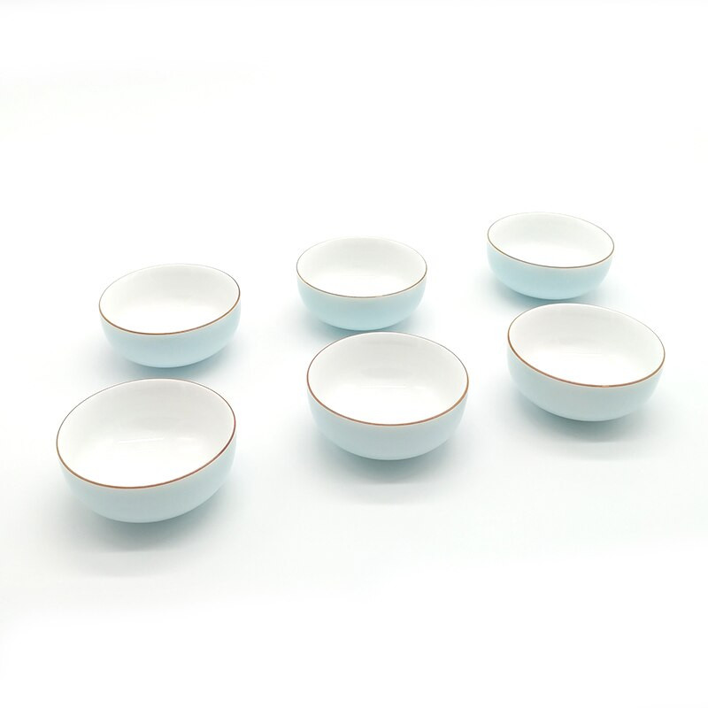 6db Creative Outside Blue belül fehér Kung Fu teáscsésze készlet, kínai porcelán teáscsésze készlet Celadon teáscsésze készlet Utazó teástál