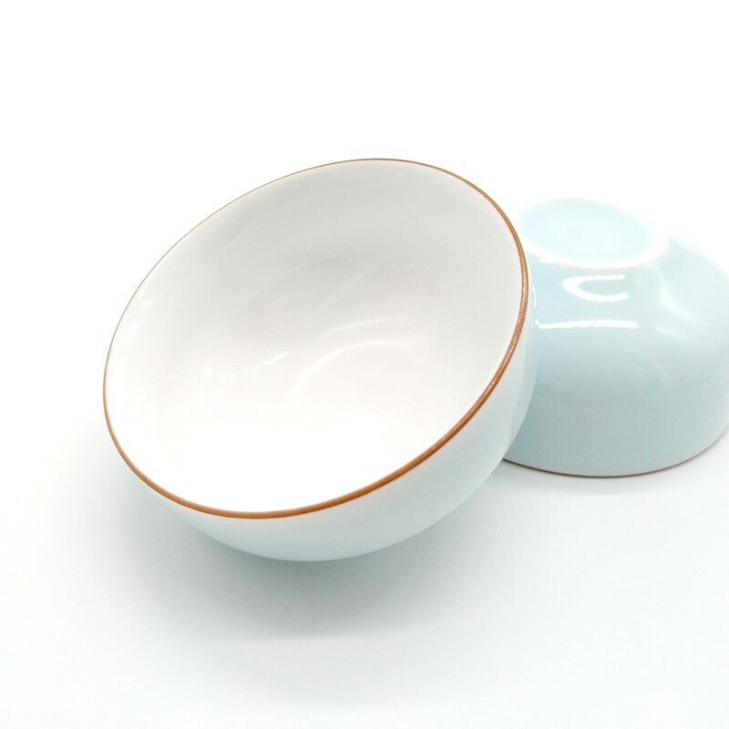 6db Creative Outside Blue belül fehér Kung Fu teáscsésze készlet, kínai porcelán teáscsésze készlet Celadon teáscsésze készlet Utazó teástál