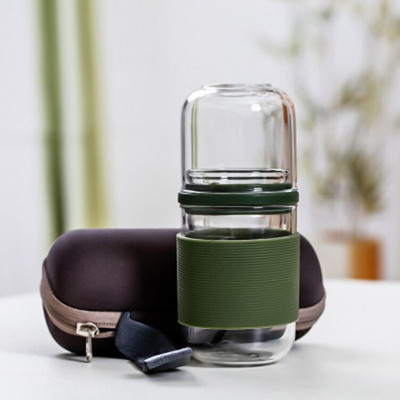 Utazási teáskészletek hordtartókkal Magas boroszilikát üveg tea Hordozható hőálló filteres virágos teás edénykészletek