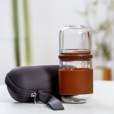 Utazási teáskészletek hordtartókkal Magas boroszilikát üveg tea Hordozható hőálló filteres virágos teás edénykészletek