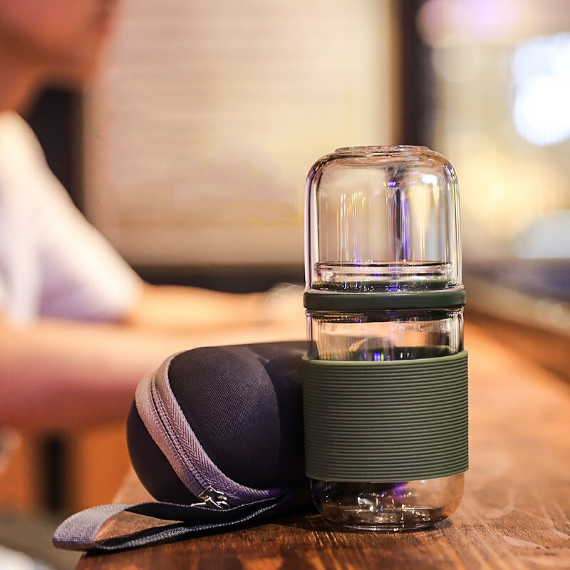 Utazási teáskészletek hordtartókkal Magas boroszilikát üveg tea Hordozható hőálló filteres virágos teás edénykészletek