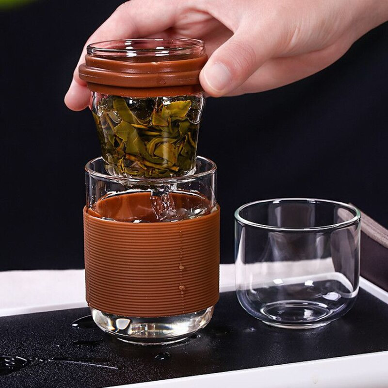 Utazási teáskészletek hordtartókkal Magas boroszilikát üveg tea Hordozható hőálló filteres virágos teás edénykészletek