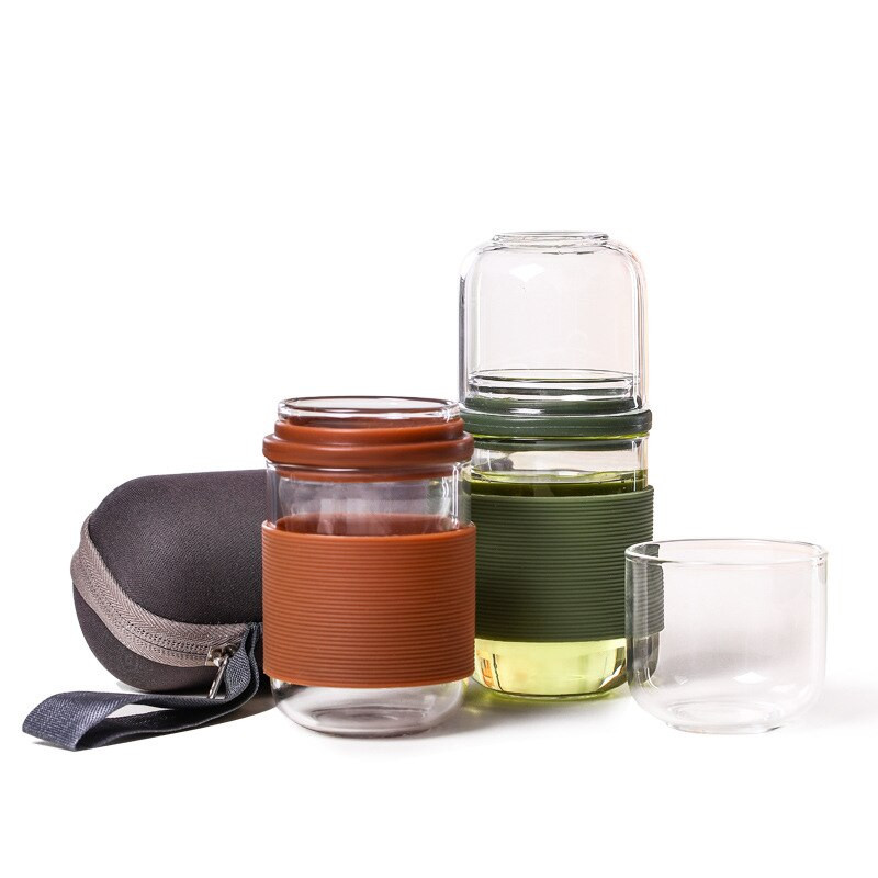 Utazási teáskészletek hordtartókkal Magas boroszilikát üveg tea Hordozható hőálló filteres virágos teás edénykészletek