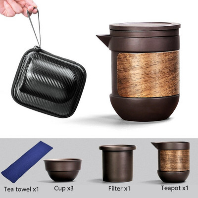 Set de ceai Kung Fu ceainic Zisha cu 3 cesti 1 cutie de ceai set de ceai din argila mov Articole pentru băutură Gaiwan Set de ceai portabil de călătorie Livrare gratuită