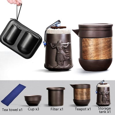 Set de ceai Kung Fu ceainic Zisha cu 3 cesti 1 cutie de ceai set de ceai din argila mov Articole pentru băutură Gaiwan Set de ceai portabil de călătorie Livrare gratuită