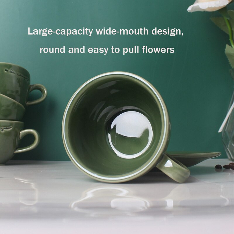 Cană de cafea din ceramică de 230 ml cu farfurie Glazură de culoare retro, ceașcă ceramică pentru cappuccino, pahar cu flori, set de căni de cafea, ustensile de cafea