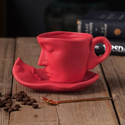 Design abstract creativ Thinker cești din ceramică cu farfurioare artă manuală cafea ceai ceai farfurii set linguri vesela cadouri speciale