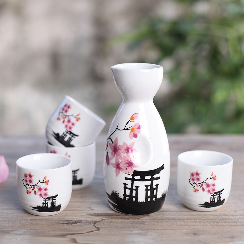 Set de cești din porțelan japonez, vintage, din ceramică, pentru băuturi spirtoase, set de căni de bucătărie, sufragerie, băuturi, set de vin de sake japonez