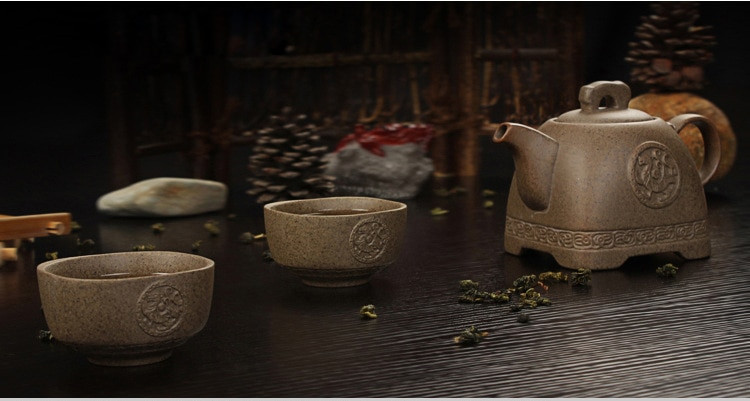 Kínai retro Durva kerámia utazó teáskészlet 2 csésze+1 edény, kézzel készített kerámia teáskanna vízforraló porcelán gaiwan teáscsésze, teáscsésze teáskanna