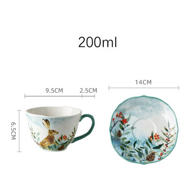 Rankomis dažytas keraminis puodelis su lėkštėmis Pusryčių puodelis Miško gyvūnai Puodeliai Kavos puodelių rinkinys su desertine lėkšte